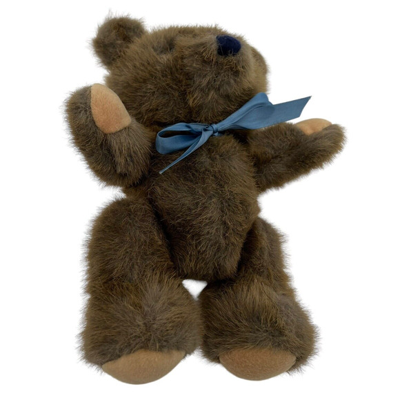 Dakin Vintage Brown Teddy Bear 1988 Plush Stuffed Animal Jointed Blue Bow Clean - Picture 6 of 13